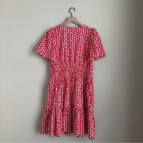 Anthropologie Red White Somerset Mini Dress Size Large Short Sleeve V-Neck - Picture 2 of 4